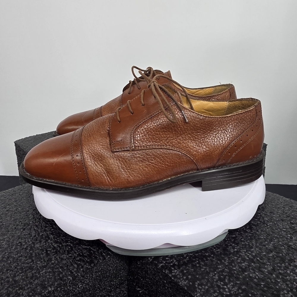 Stanley Blacker Couture Tan Pebbled Leather Cap Toe Oxfords 8 W Shoes
